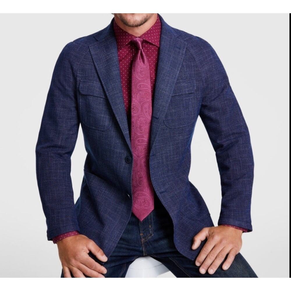 Tallia Mens Slim Fit Raglan Sport Coat Blazer Blue Grey 38R -Excellent Condition